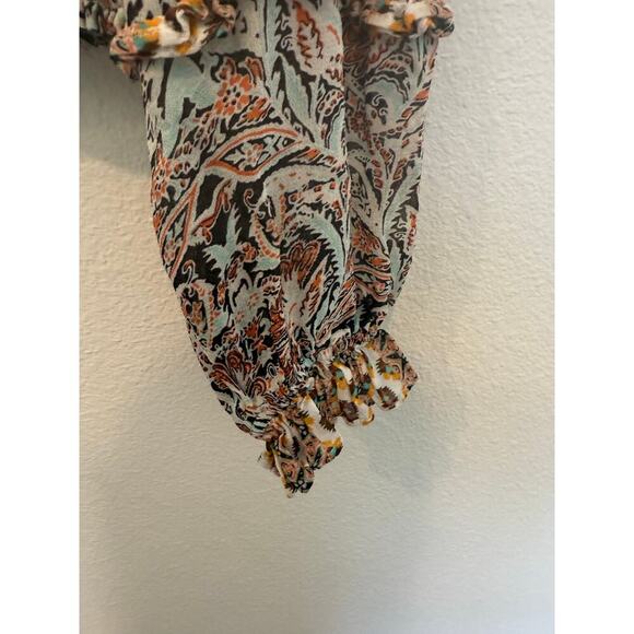 by Anthropologie Printed Paisley Ruffle Blouse V Neck Large - Picture 4 of 8